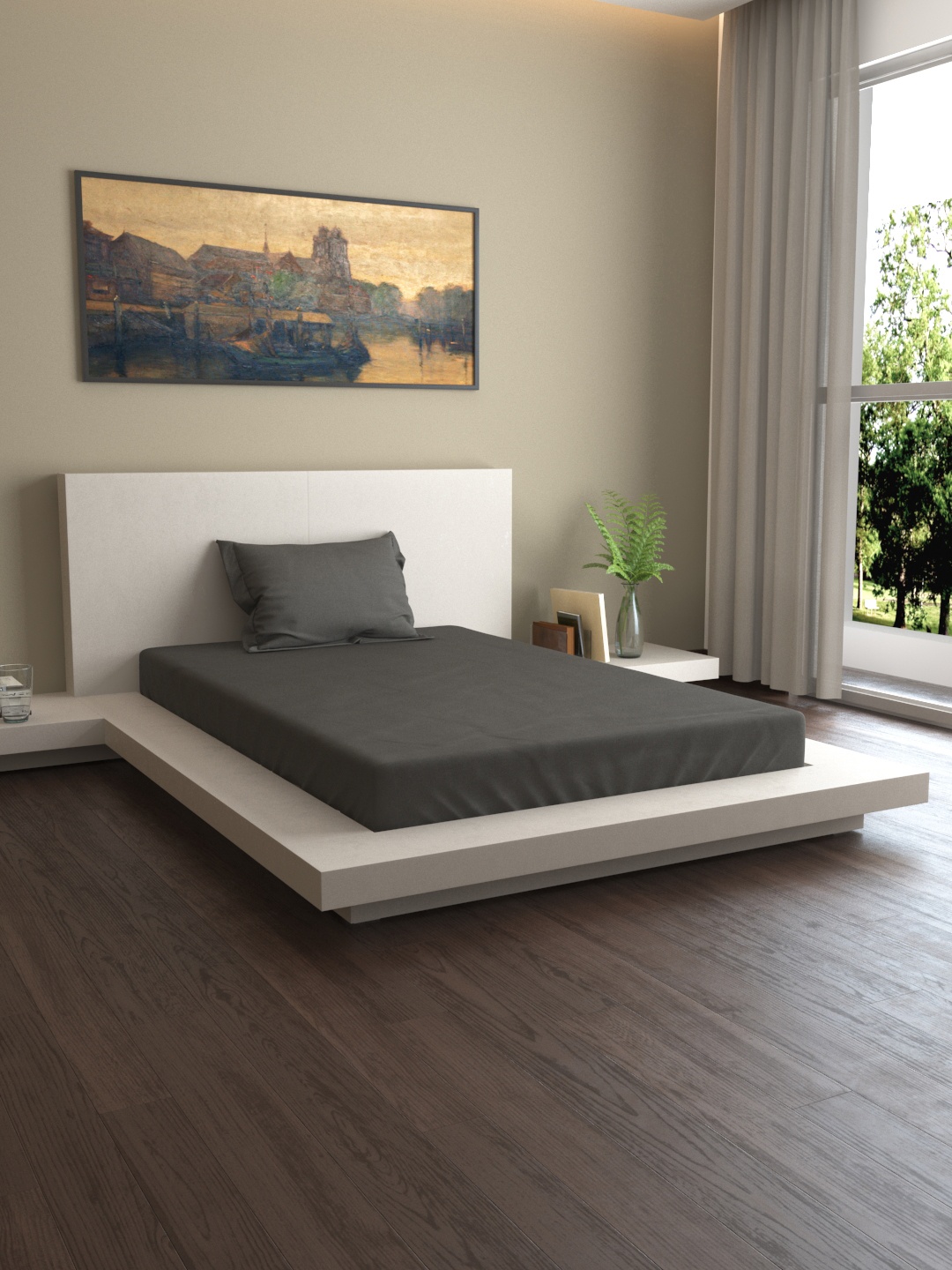 

MARK HOME Grey Solid 400 TC Cotton 1 Single Bedsheet with 1 Pillow Covers