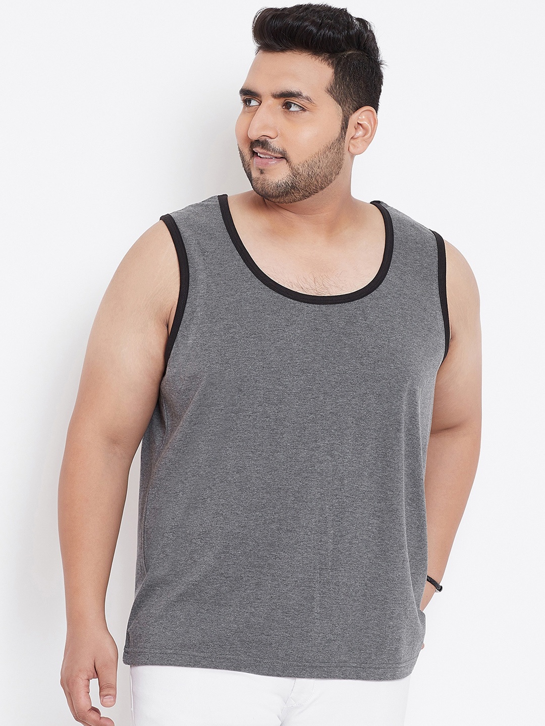 

bigbanana Plus Size Men Charcoal Grey Solid Gym Vest