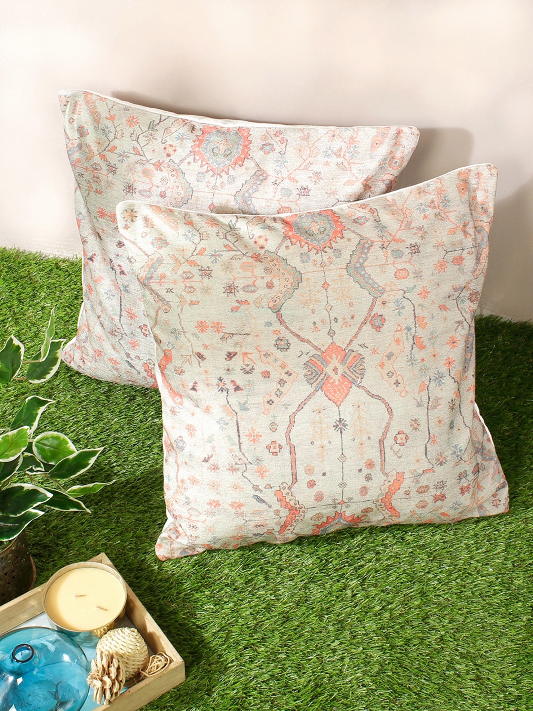 

ROMEE White Set of 2 Ethnic Motifs 18'' x 18'' Square Cushion Covers
