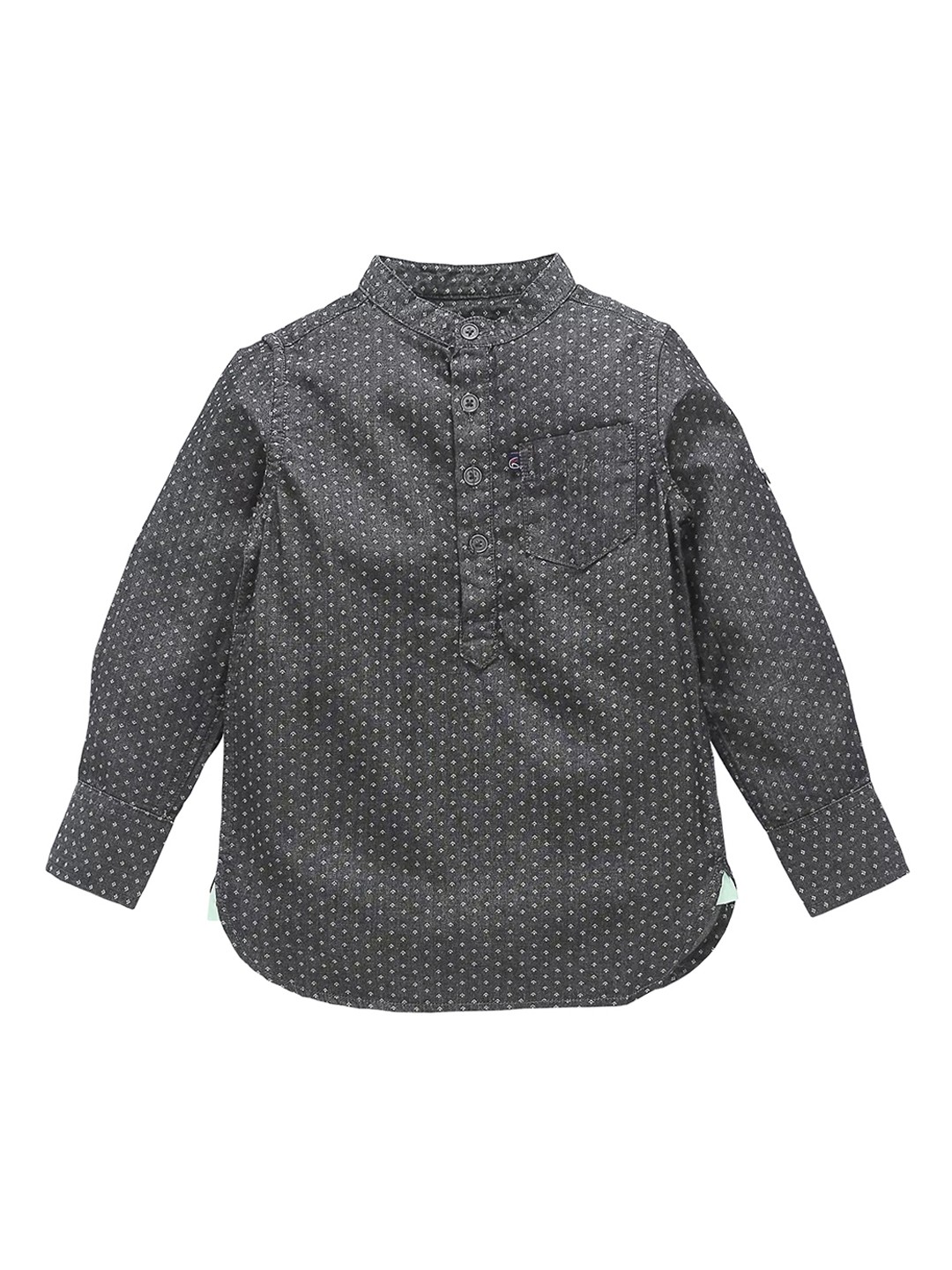 

KiddoPanti Boys Charcoal Black & Beige Regular Fit Printed Casual Shirt