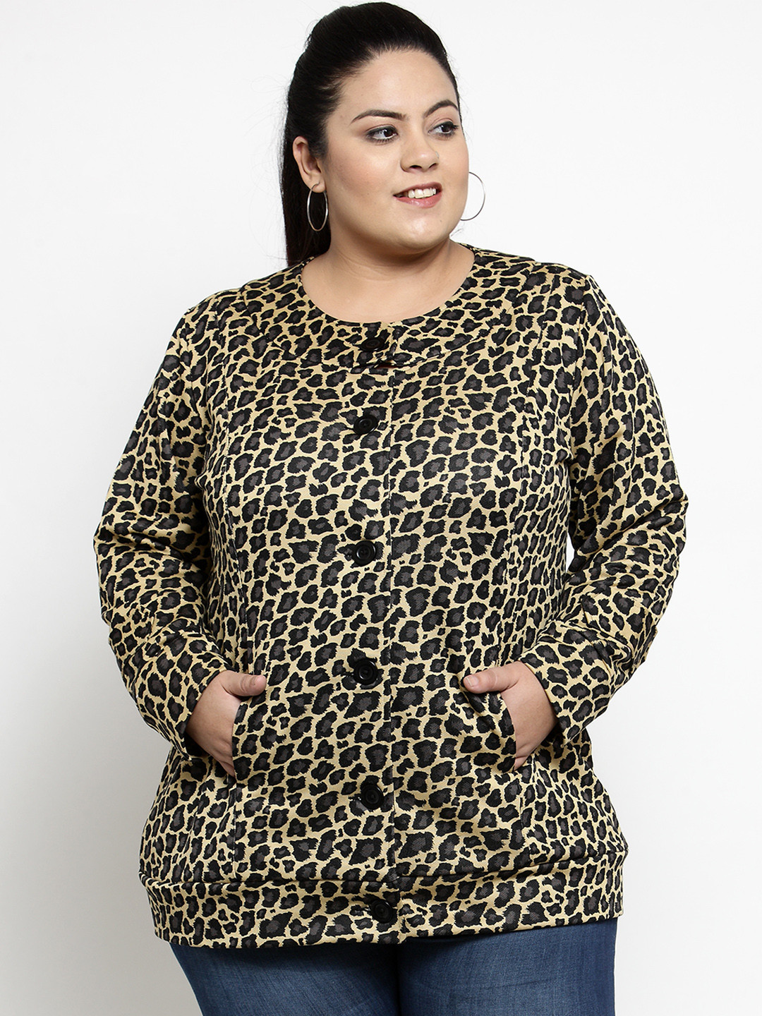 

plusS Women Brown Printed Tailored Jacket