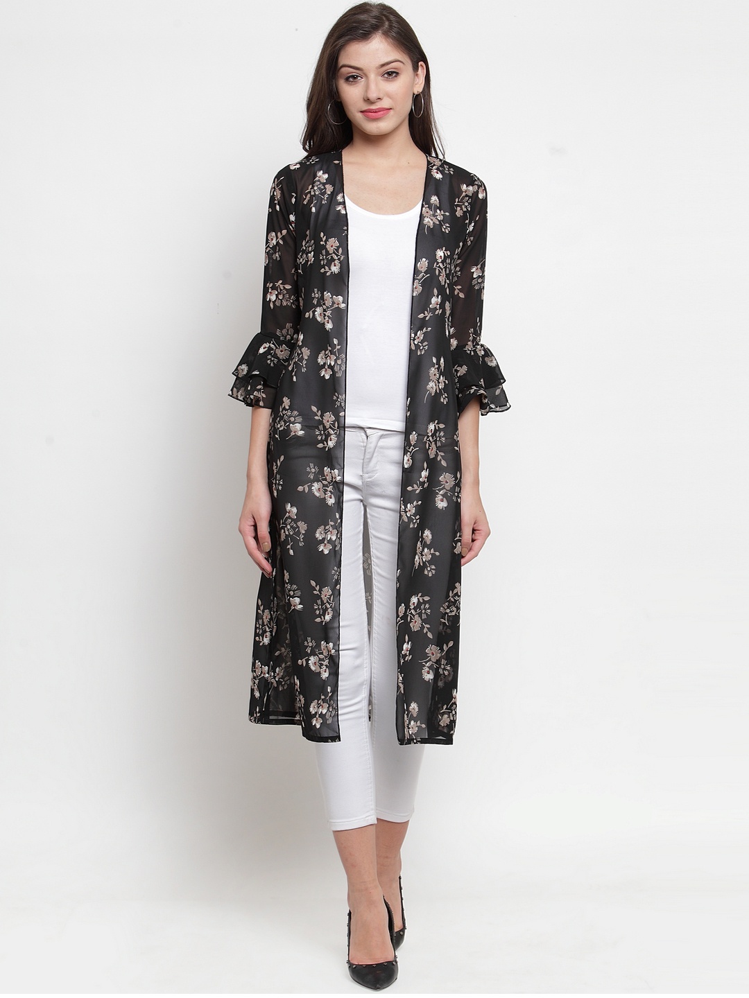 

WISSTLER Women Black Printed Open Front Shrug