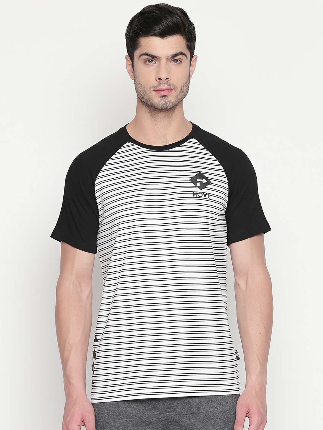 

Ajile by Pantaloons Men White Black Striped Round Neck Pure Cotton T-shirt