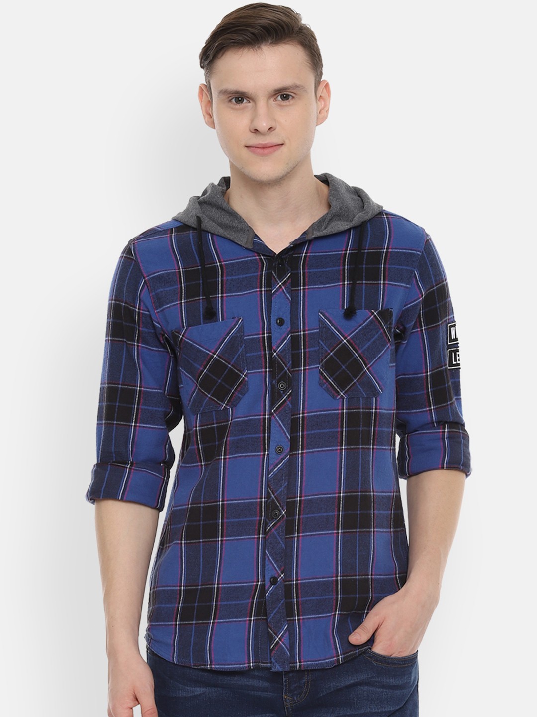 

People Men Blue Regular Fit Checked Casual Shirt