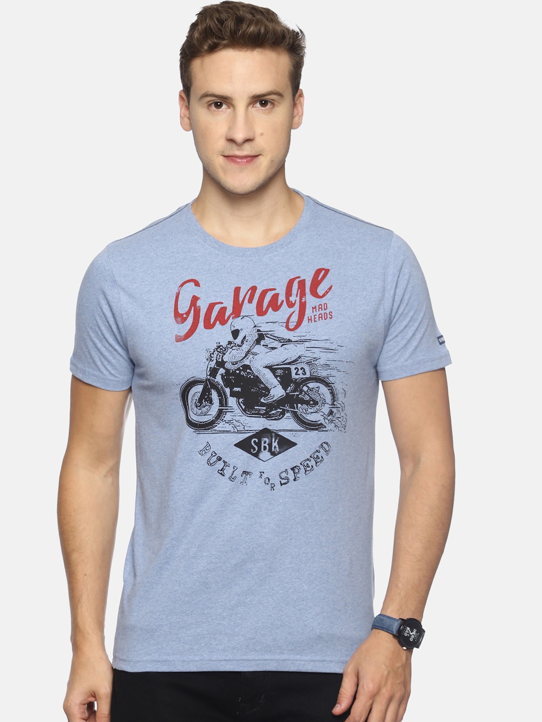 Steenbok Men Blue Printed Round Neck T-shirt