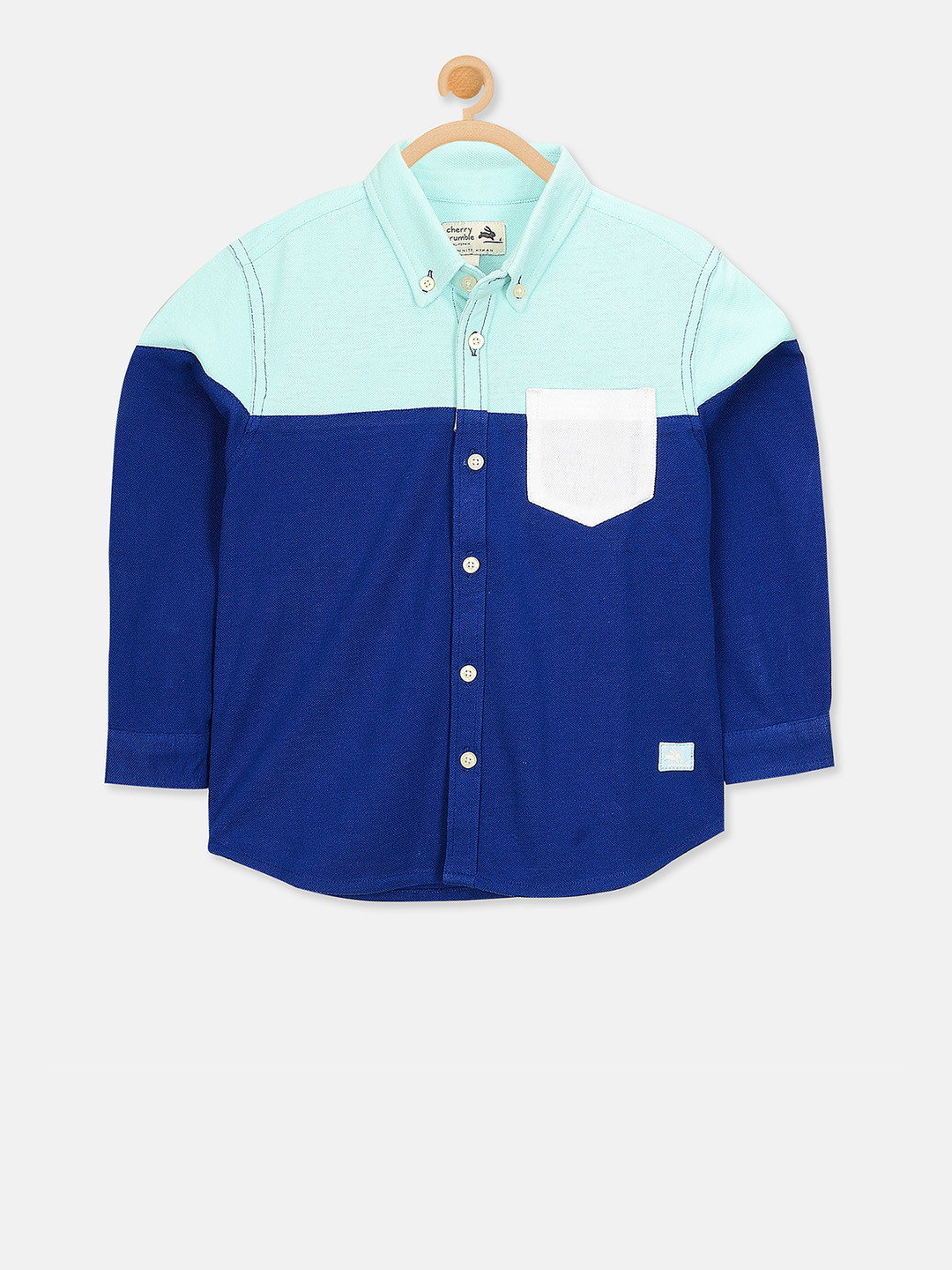 

Cherry Crumble Kids Blue & White Regular Fit Colourblocked Casual Shirt