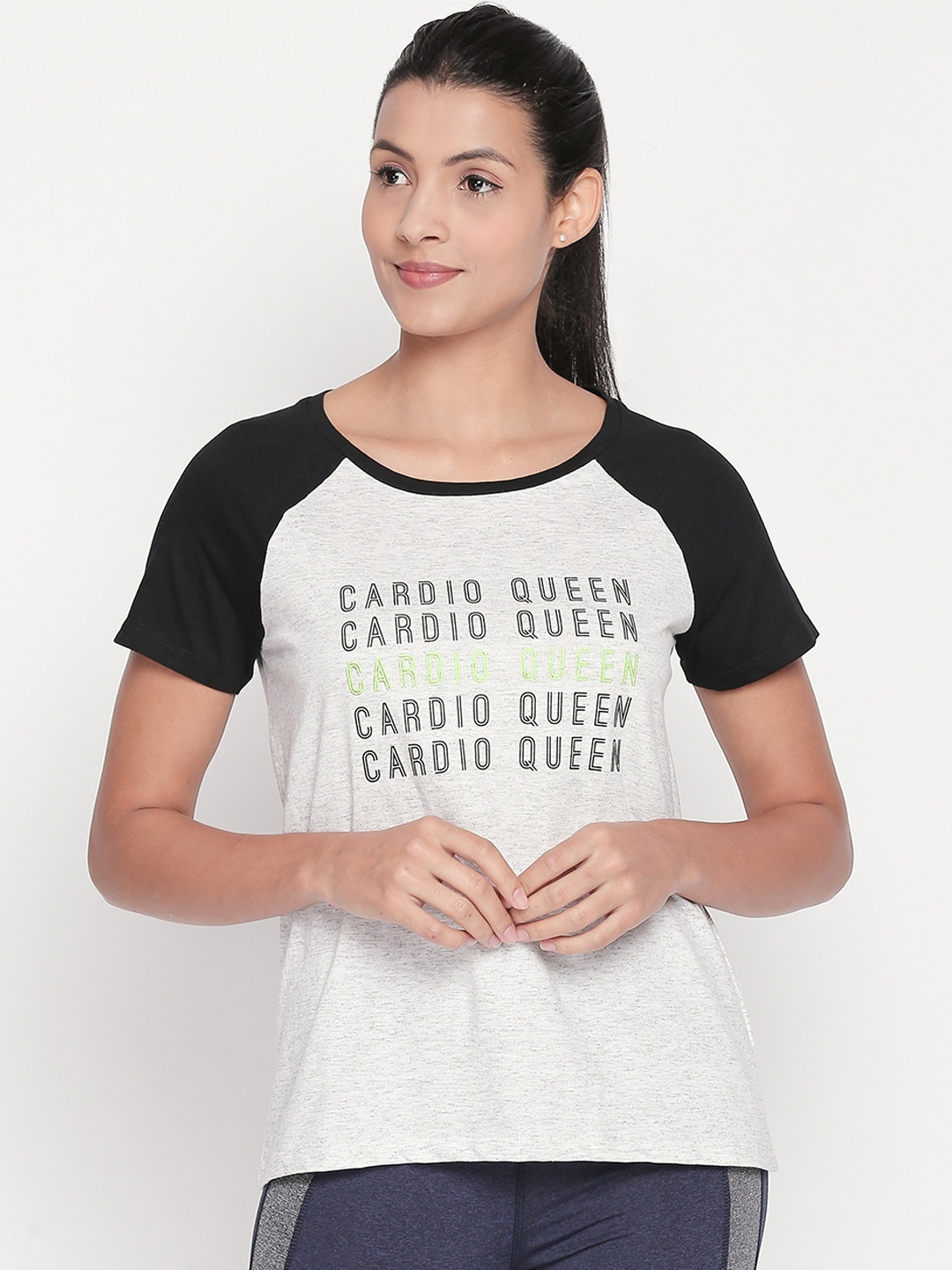 

Ajile by Pantaloons Women Off-White Black Printed Round Neck Pure Cotton T-shirt