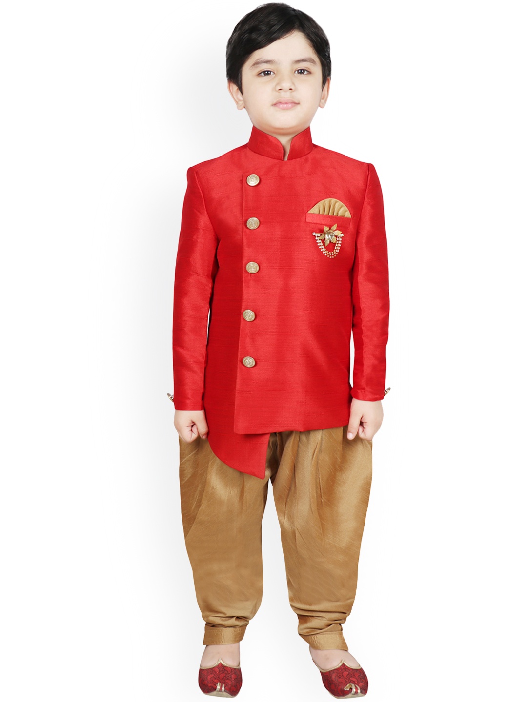 

SG YUVRAJ Boys Red & Gold-Coloured Solid Sherwani Set