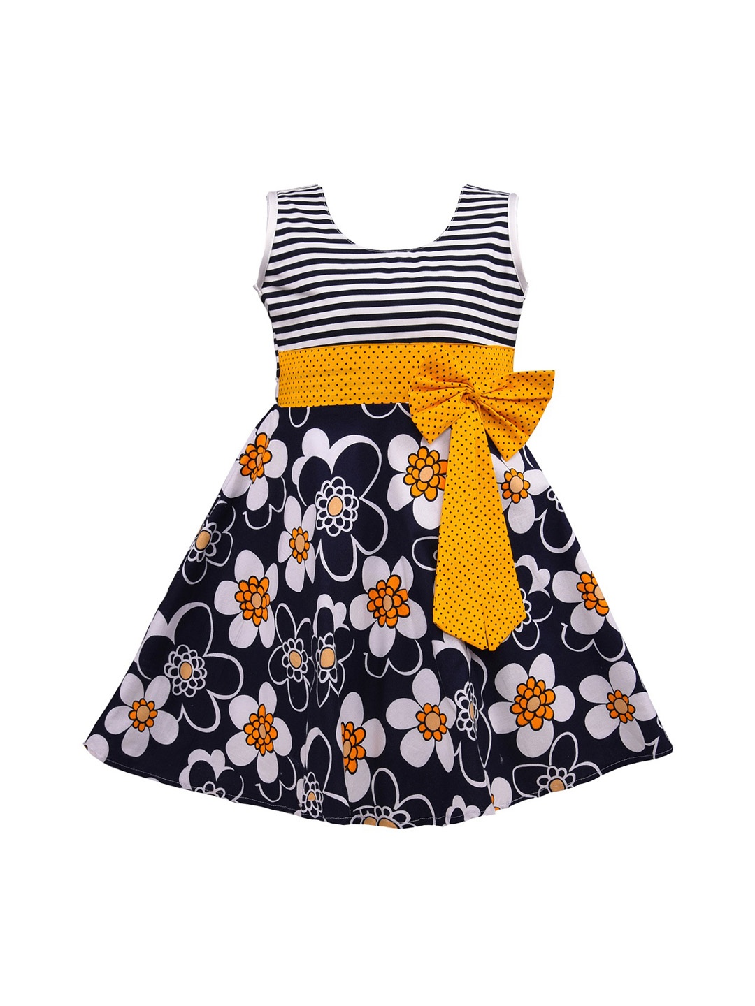 

Wish Karo Girls Blue & Yellow Floral Printed Fit and Flare Dress