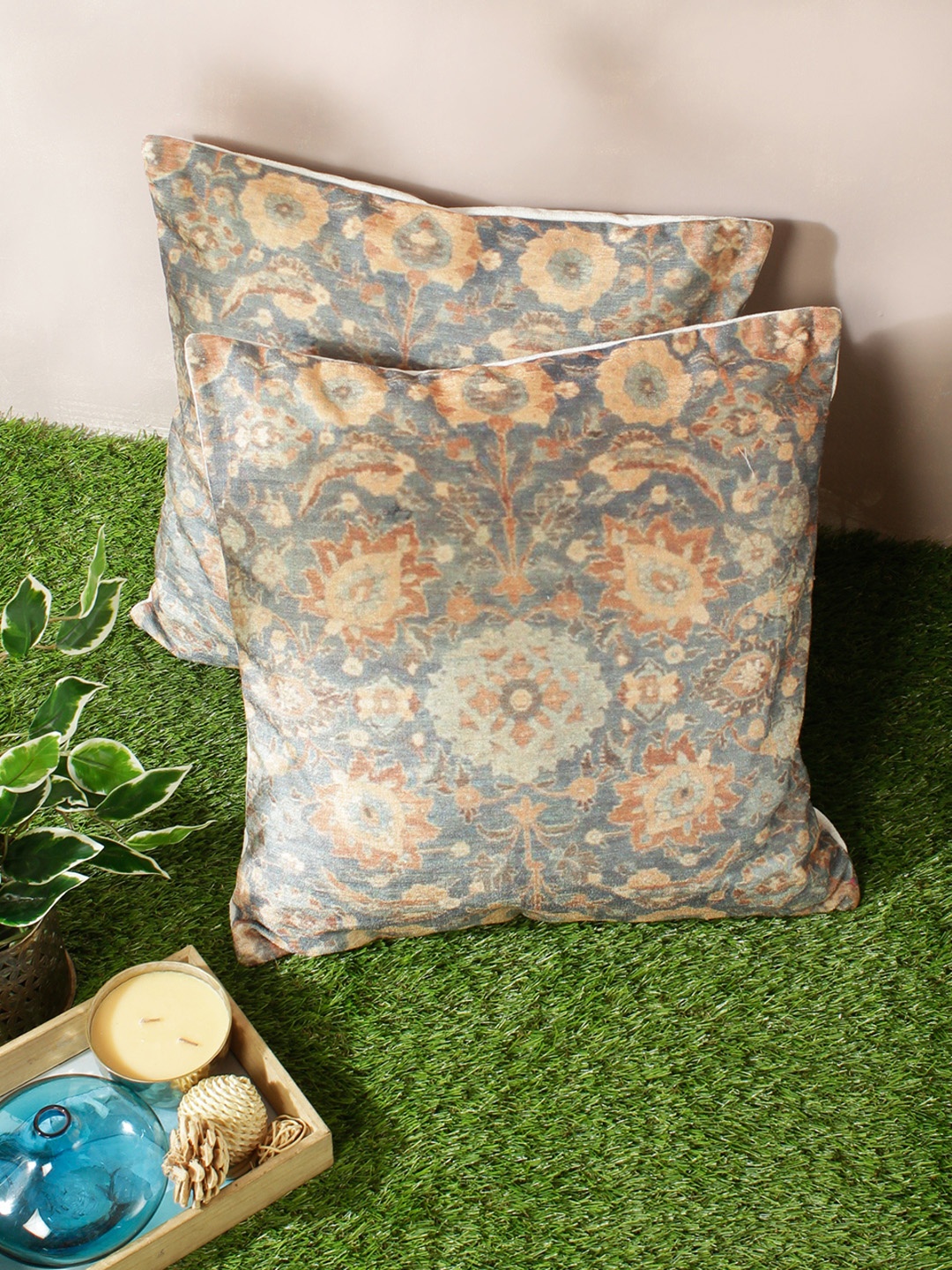 

ROMEE Multicoloured Set of 2 18'' x 18'' Floral Square Cushion Covers, Multi