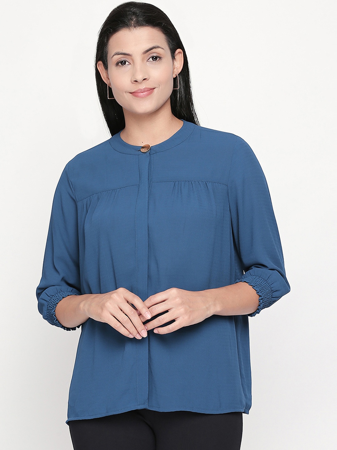 

Honey by Pantaloons Women Teal Blue Solid Shirt Style Top