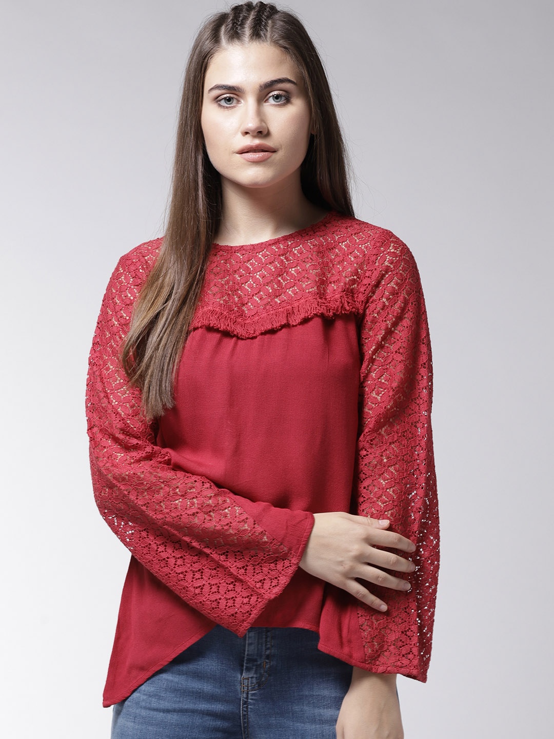 

La Zoire Women Maroon Self Design A-Line Top