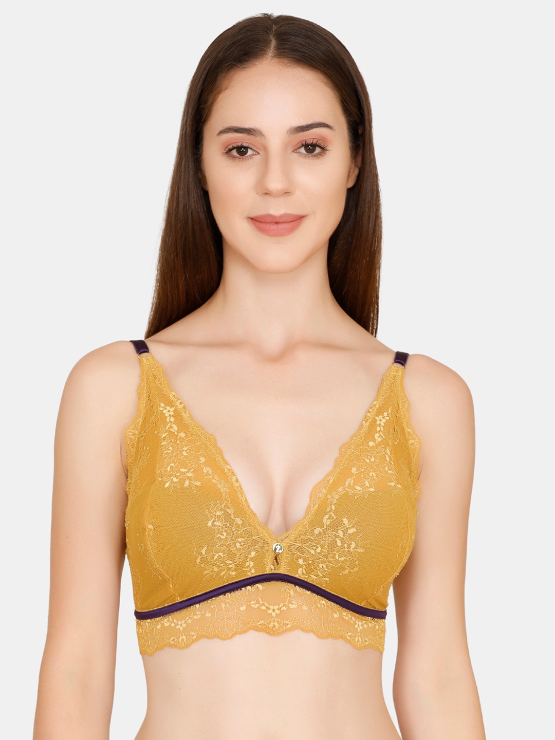 

Zivame Mustard Yellow Non-Wired Non Padded Lace Bralette Bra ZI1862FASHBYELW