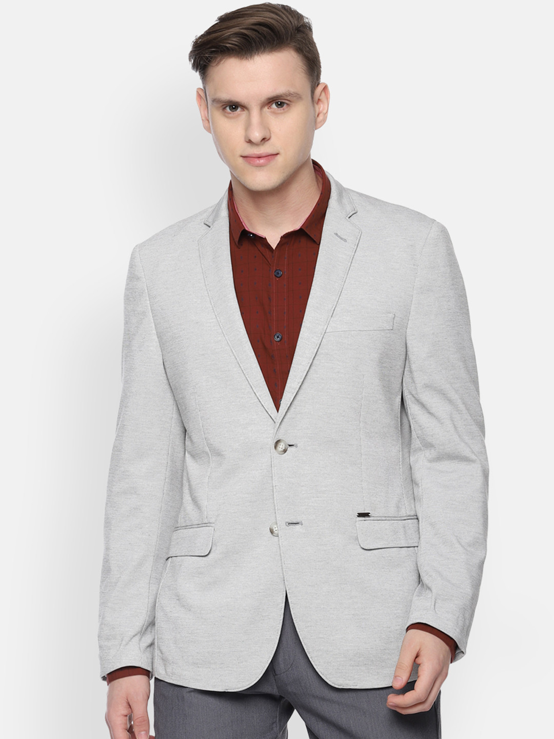 

Van Heusen Sport Men Grey Solid Slim Fit Single Breasted Blazer