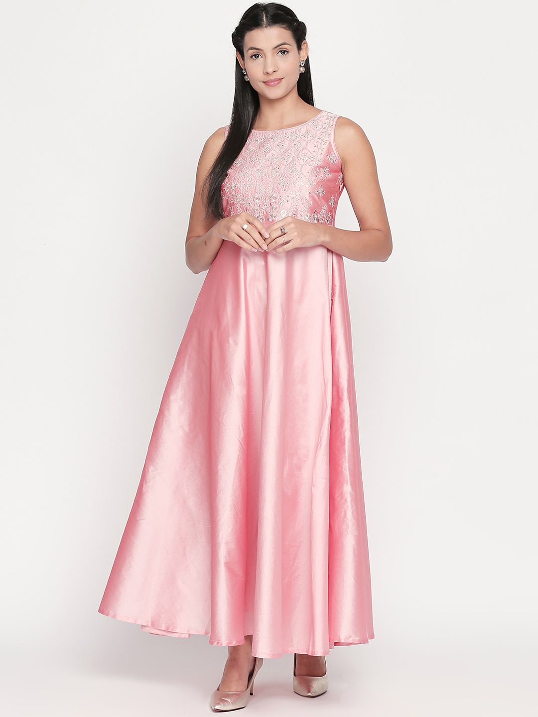 

AKKRITI BY PANTALOONS Women Pink Embroidered Fit & Flare Dress