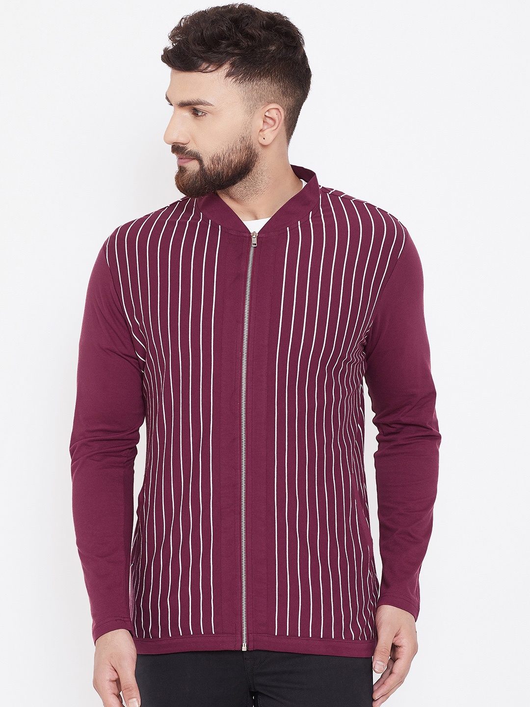 

Hypernation Men Purple Striped Lightweight Tailored Jacket