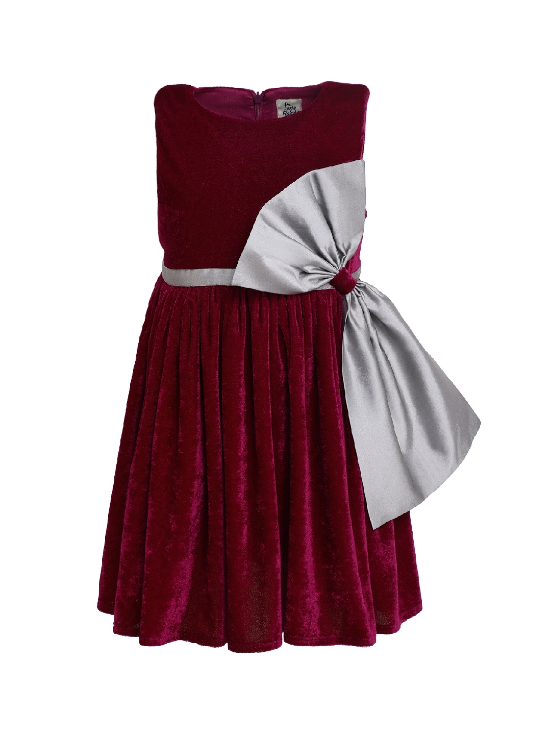 

A Little Fable Girls Maroon & Silver Bow Dress