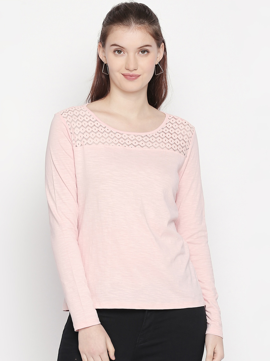 

Honey by Pantaloons Women Pink Self Design Pure Cotton Top