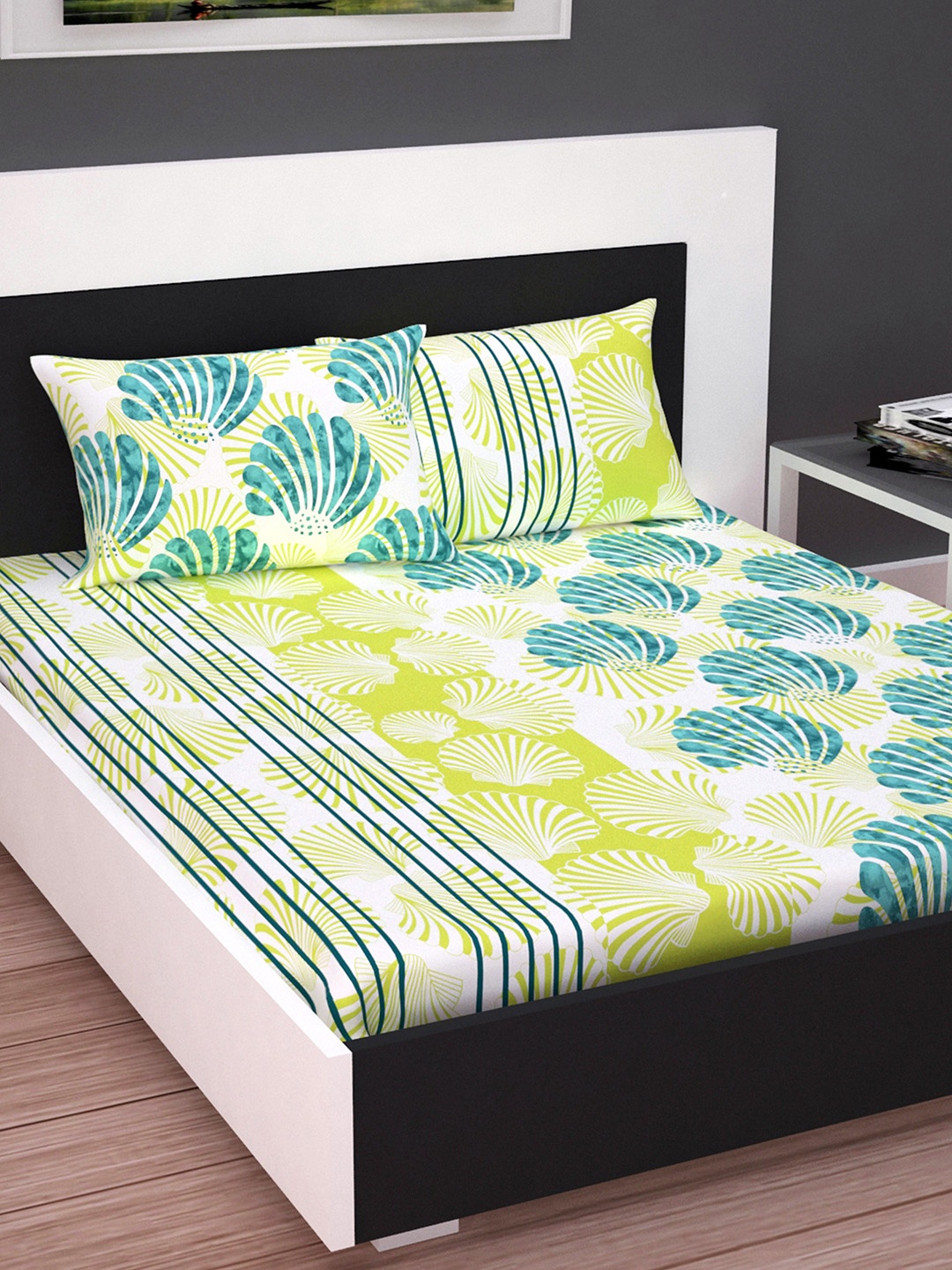

Divine Casa Green Ethnic Motifs 120 TC Blend Cotton 1 King Bedsheet with 2 Pillow Covers, Turquoise blue