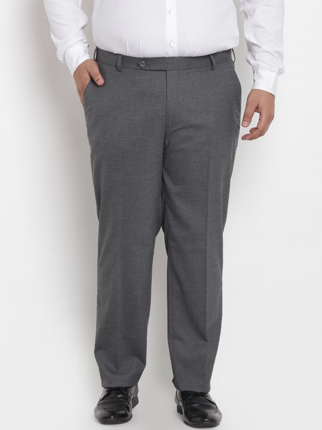 

John Pride Plus Size Men Grey Relaxed Regular Fit Solid Formal Trousers