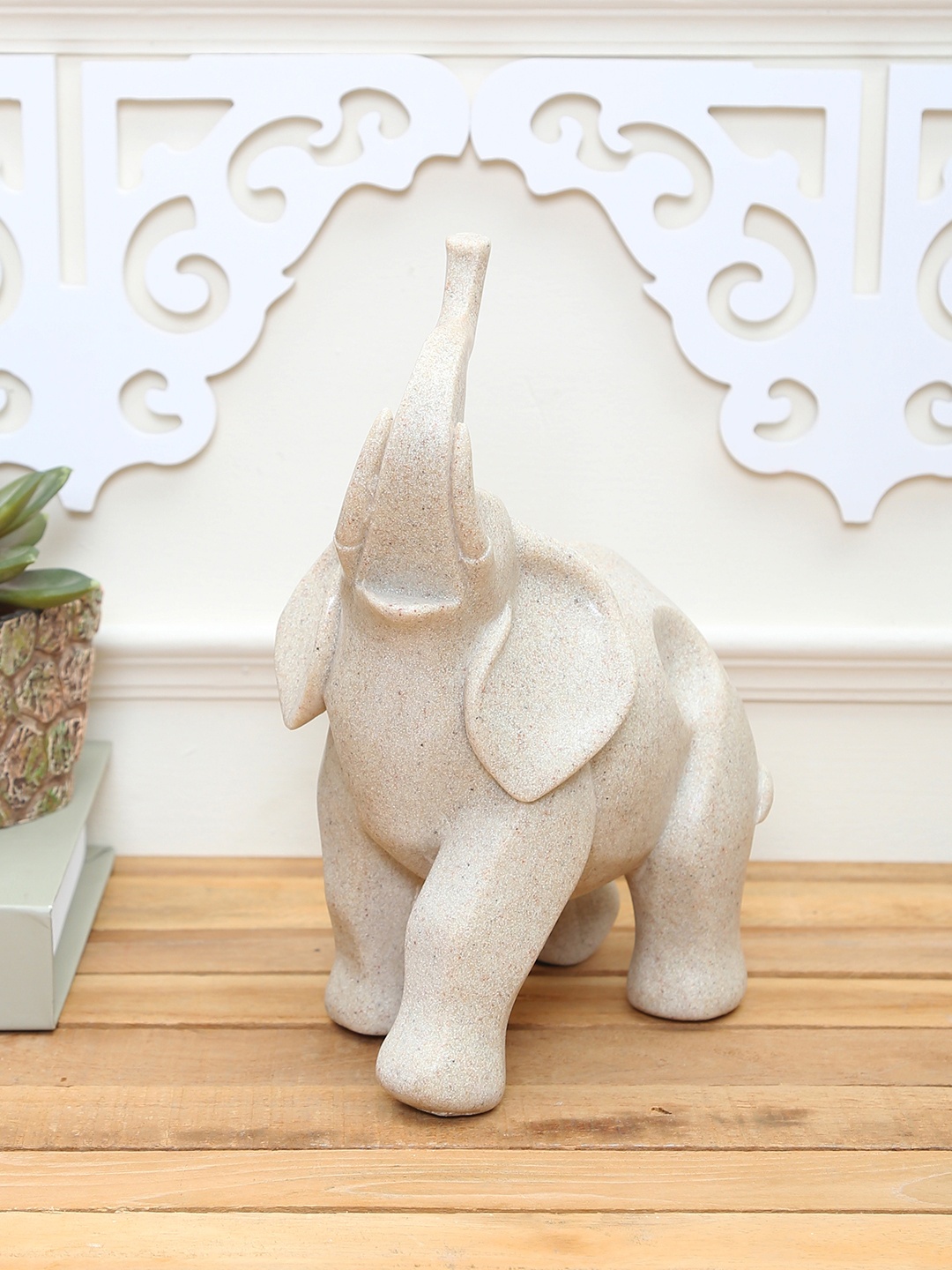 

TAYHAA Beige Breath-taking Trumpeting Elephant Figurine