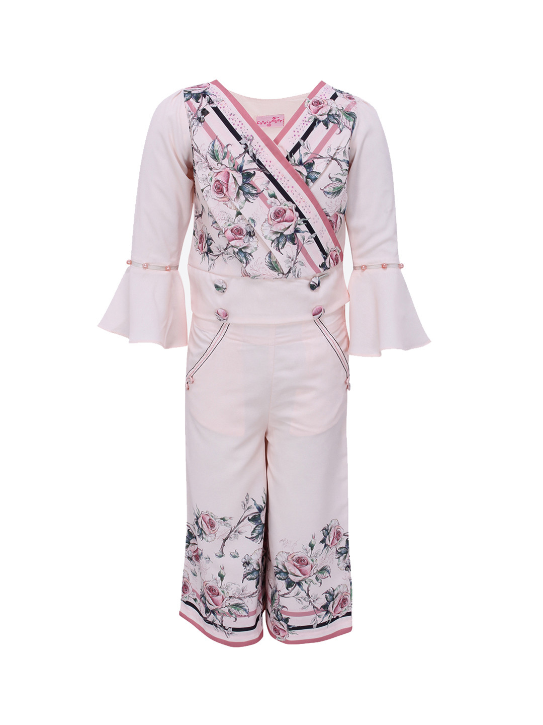 

CUTECUMBER Girls Peach-Coloured & Multicoloured Printed Top with Trousers