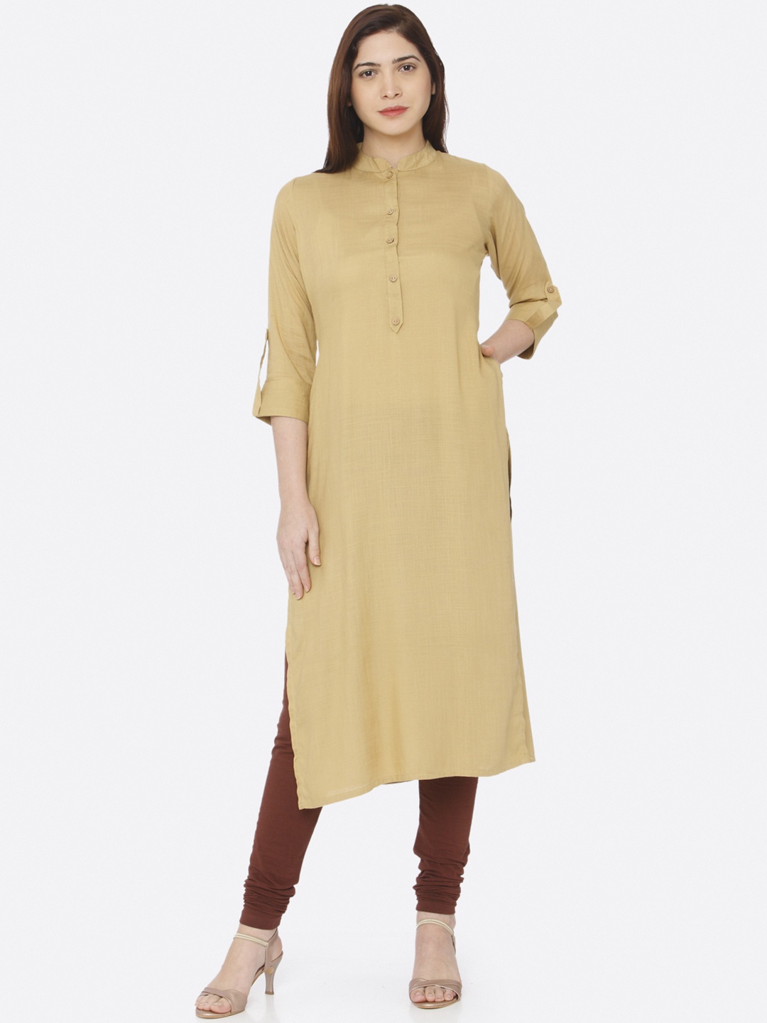 

RAISIN Women Cream-Coloured Solid Straight Kurta