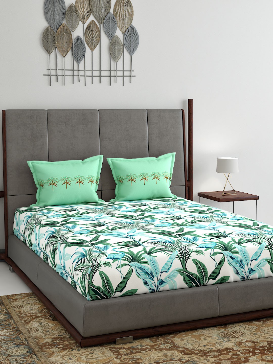 

MYTRIDENT White Blue Floral 120 TC Cotton 1 Queen Bedsheet with 2 Pillow Covers