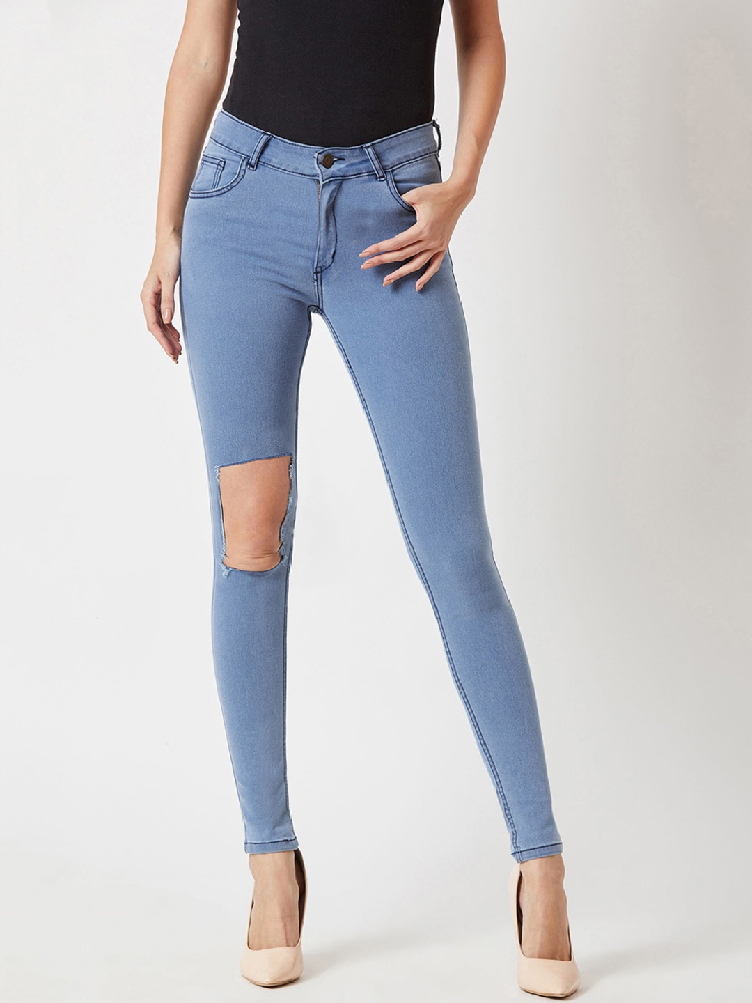 

Miss Chase Women Blue Skinny Fit Mid-Rise Mildly Distressed Stretchable Jeans