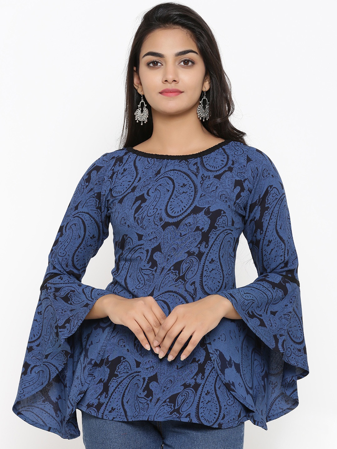 

YASH GALLERY Women Navy Blue Printed Top