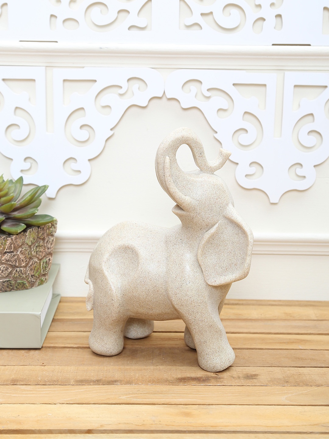 

TAYHAA Beige Elephant Trumpeting Aloud Figurine