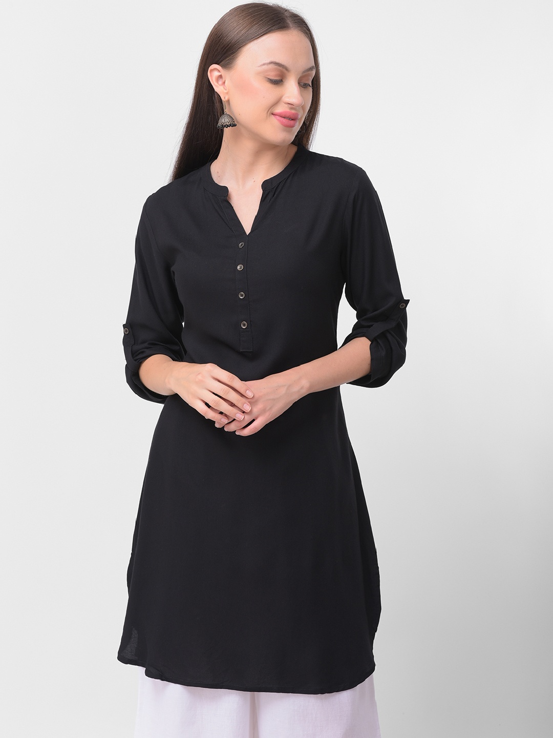 

Aayusika Women Black Solid A-Line Kurta