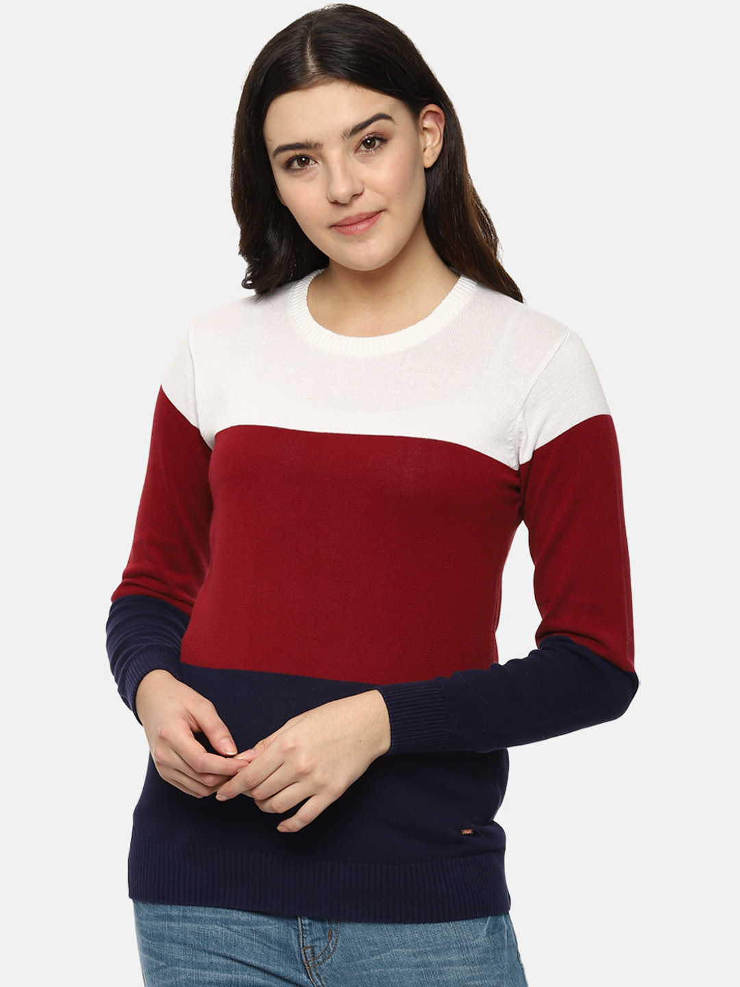 

People Women Red Self Design Sweater