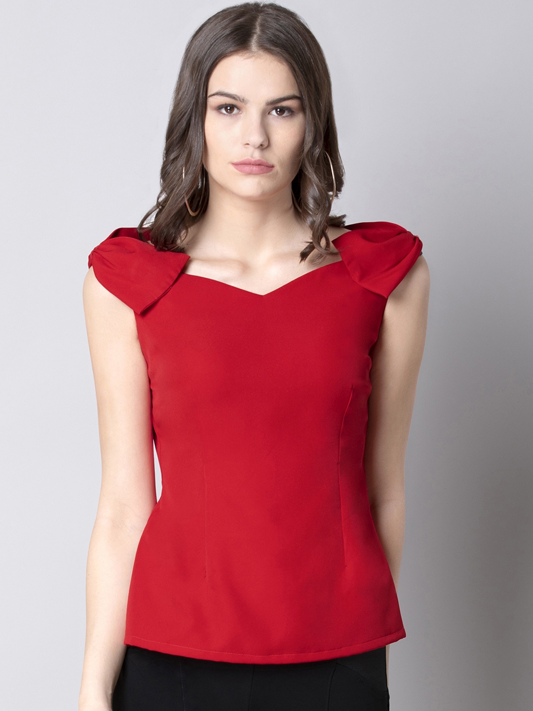 

FabAlley Women Red Solid Peplum Top