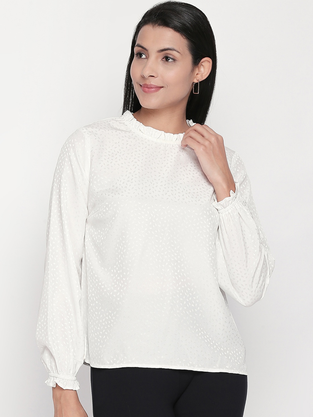 

Honey by Pantaloons Women White Self Design A-Line Top