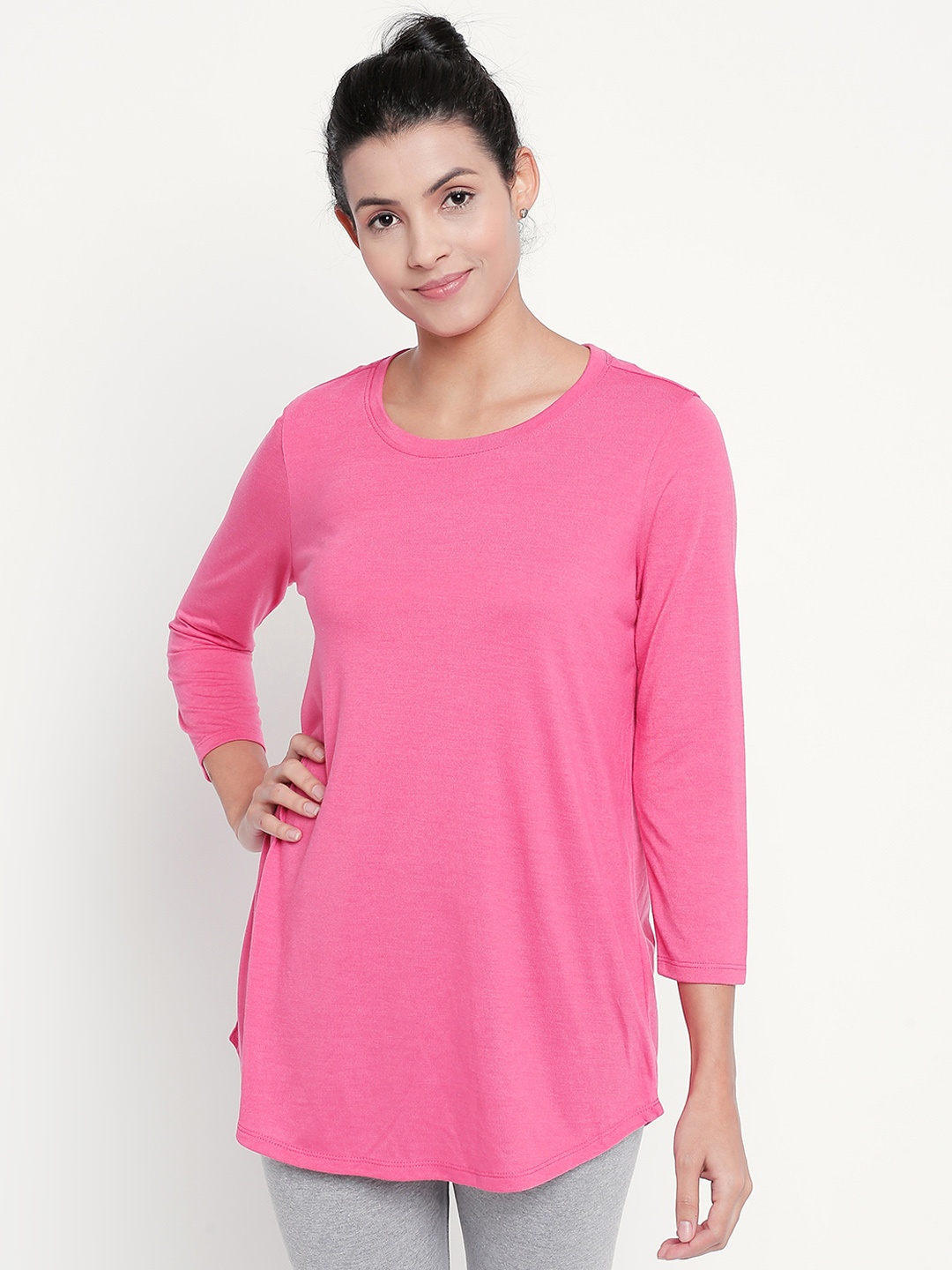 

Dreamz by Pantaloons Women Pink Solid Round Neck Lounge T-shirt 205000005977771