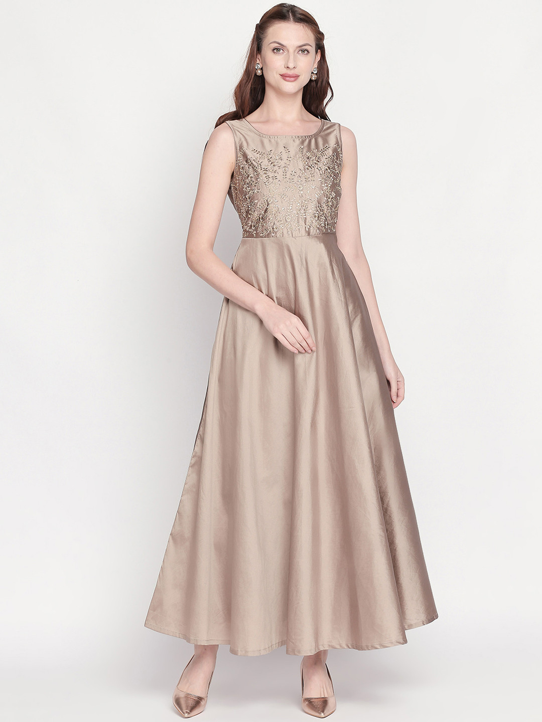 

AKKRITI BY PANTALOONS Women Gold-Toned Maxi Dress