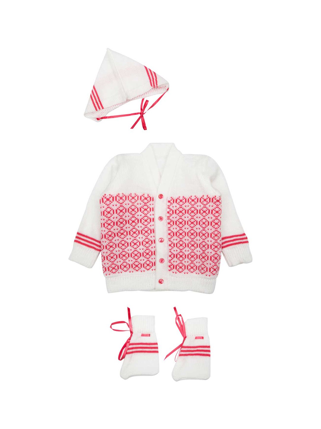 

MeeMee Unisex White & Red Self Design Sweater