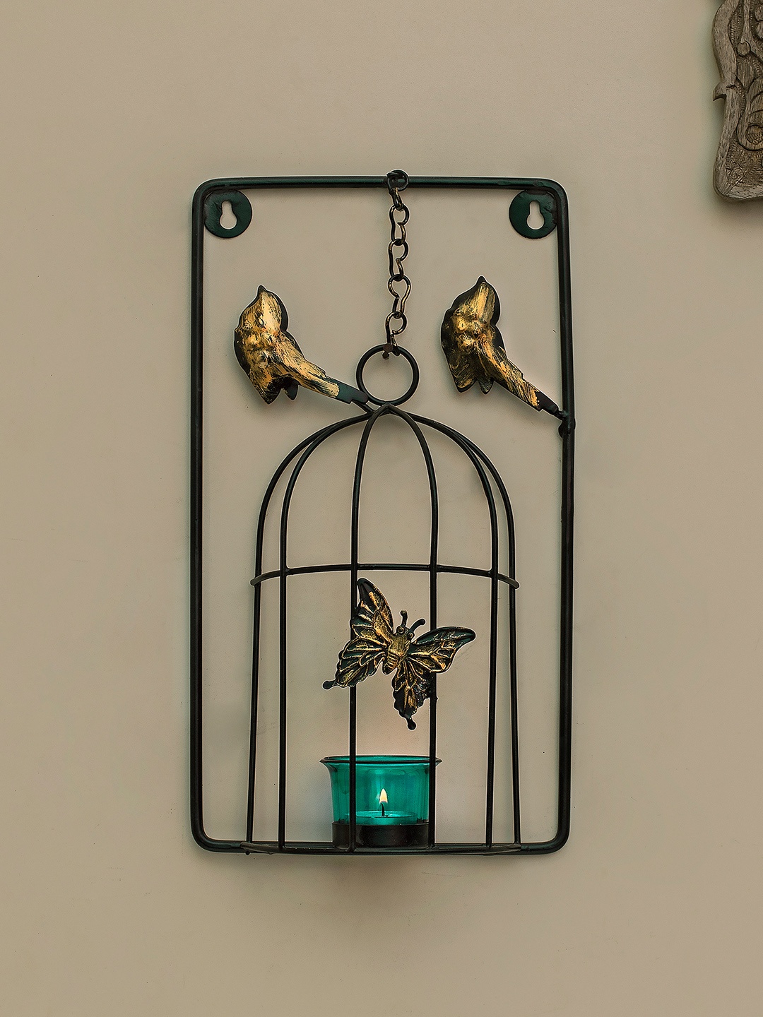 Homesake Black & Turquoise Blue Butterfly Cage Candle Holder