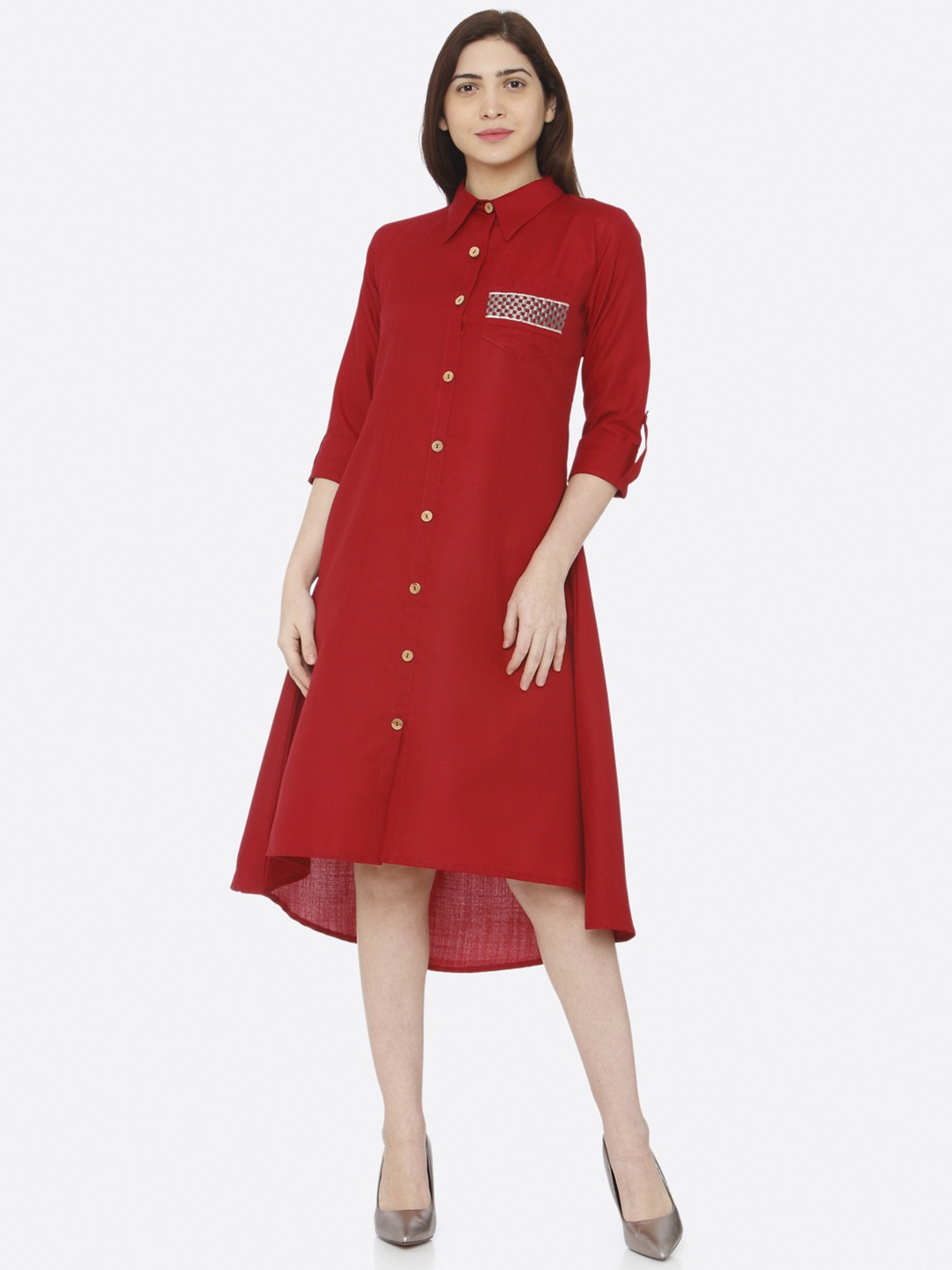 

RAISIN Women Red Solid Shirt Dress
