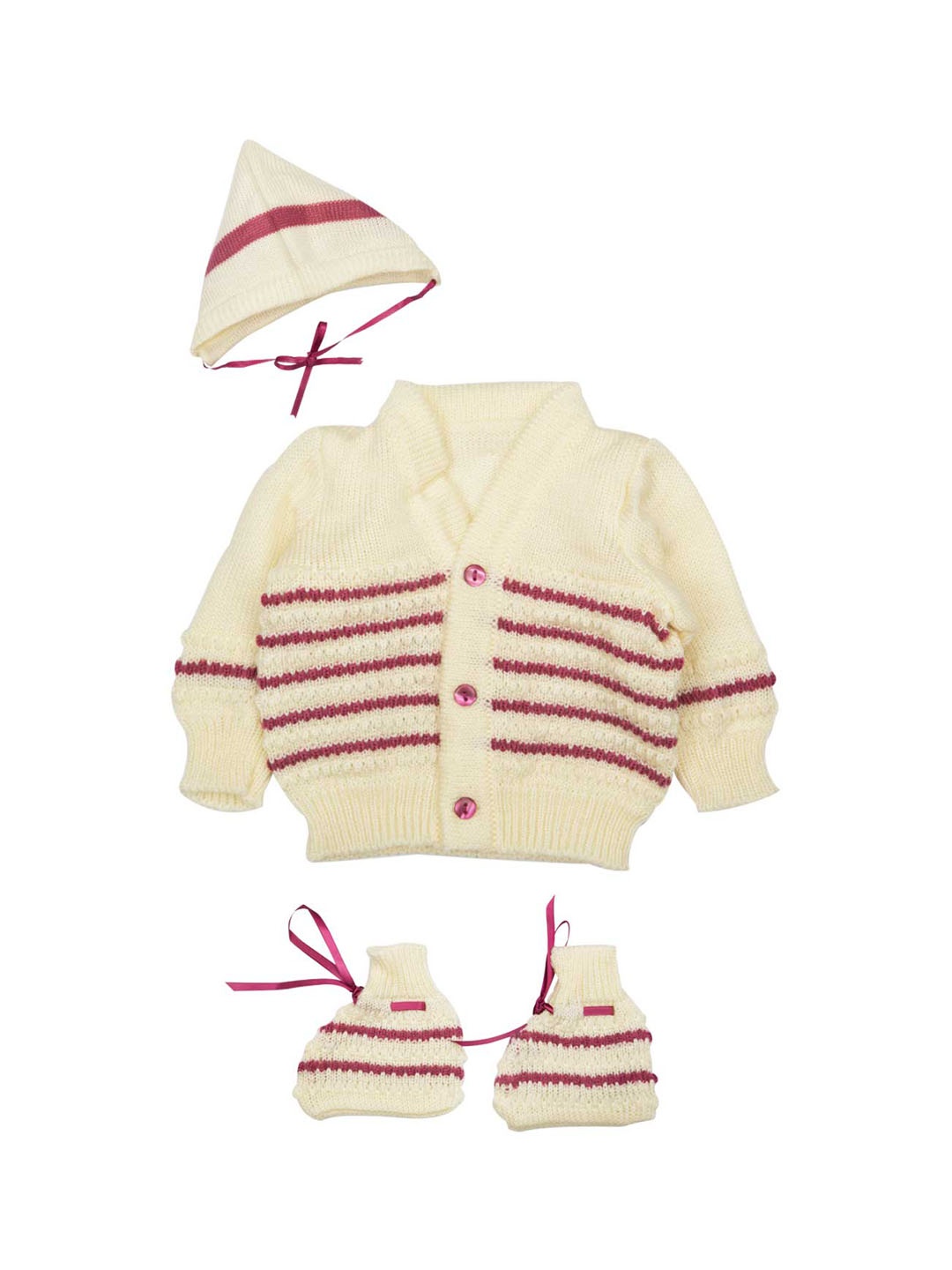 

MeeMee Unisex Cream-Coloured & Red Self Design Sweater
