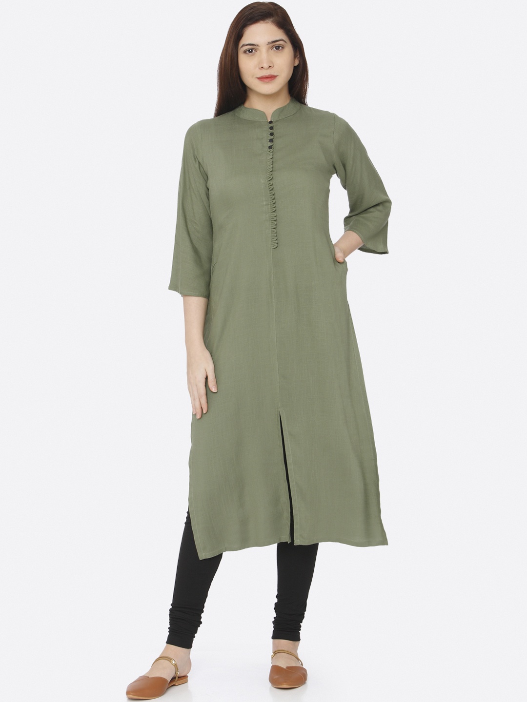 

RAISIN Women Green Solid Straight Kurta