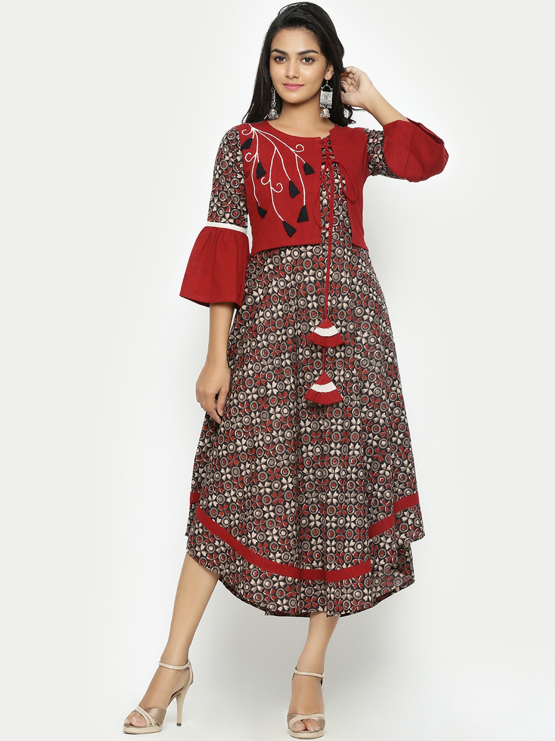 

YASH GALLERY Women Maroon Printed A-Line Kurta