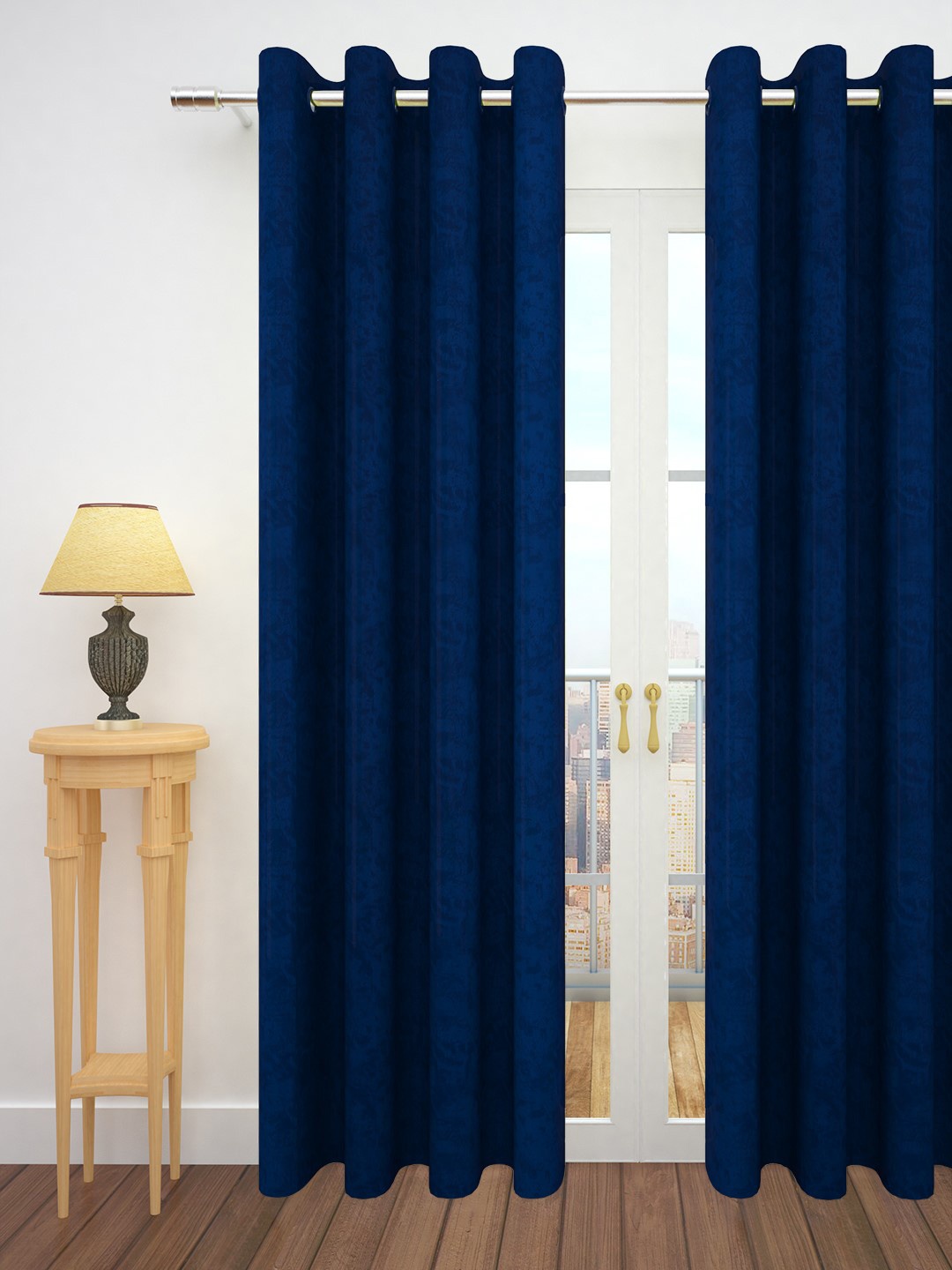 Story@home Blue Jacquard Textured Single Door Curtain