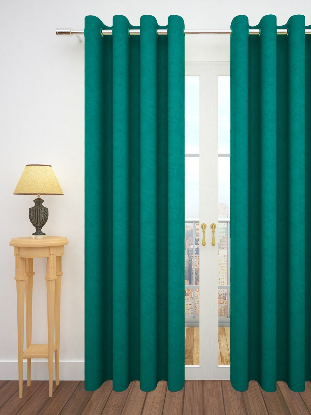

Story@home Teal Green Jacquard Textured Single Door Curtain