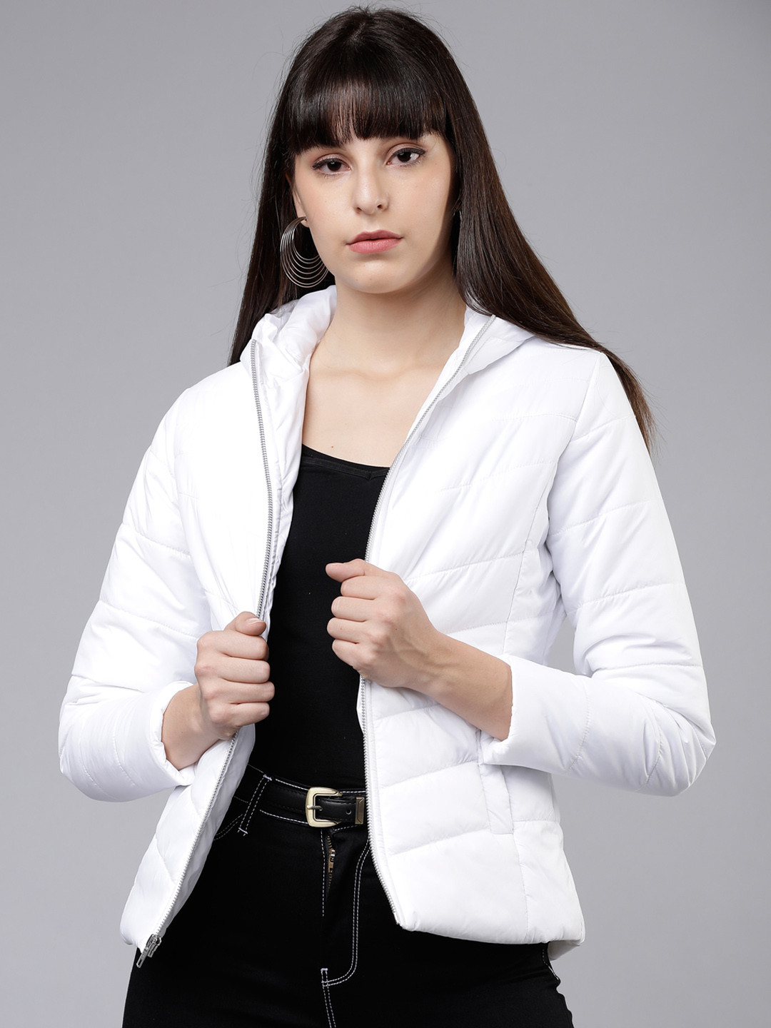 

Tokyo Talkies Women White Solid Puffer Jacket