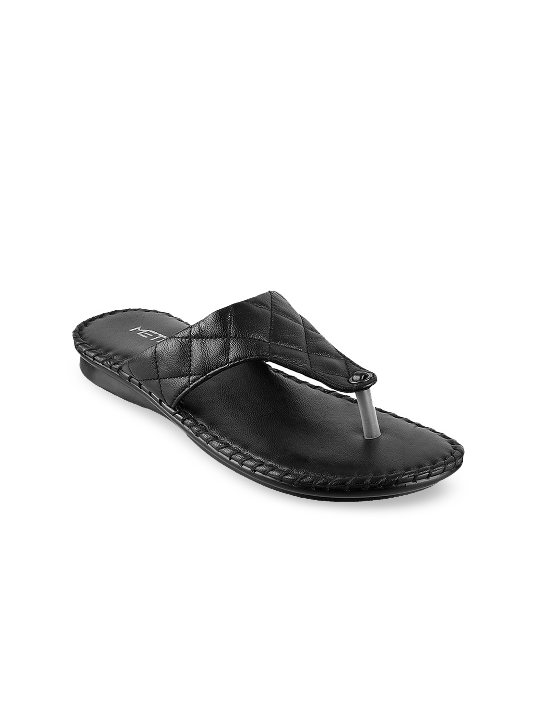 

Metro Women Black Solid Leather T-Strap Flats