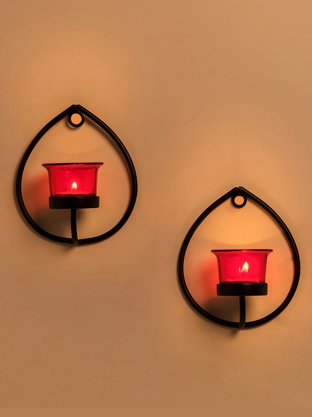 

Homesake Set of 2 Black & Red Candle Holders With Candles