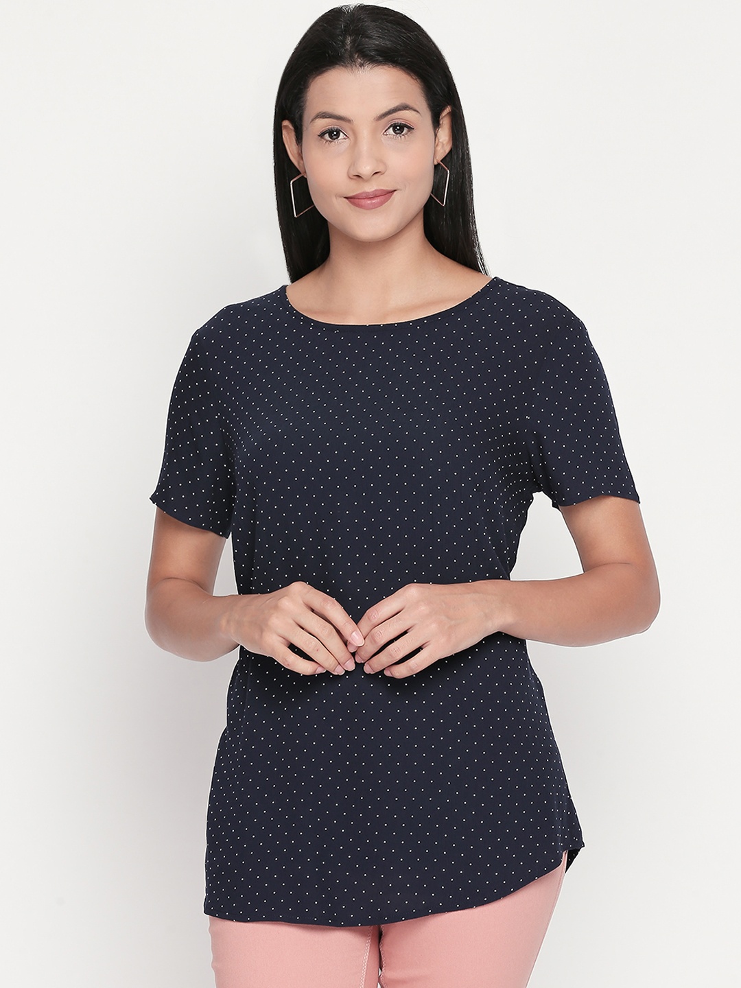 

Honey by Pantaloons Women Navy Blue Polka Dots Top