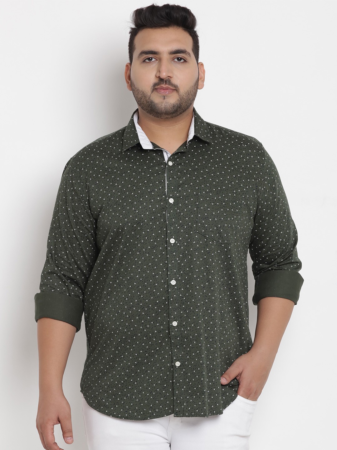 

John Pride Plus Size Men Green Comfort Regular Fit Printed Casual Shirt